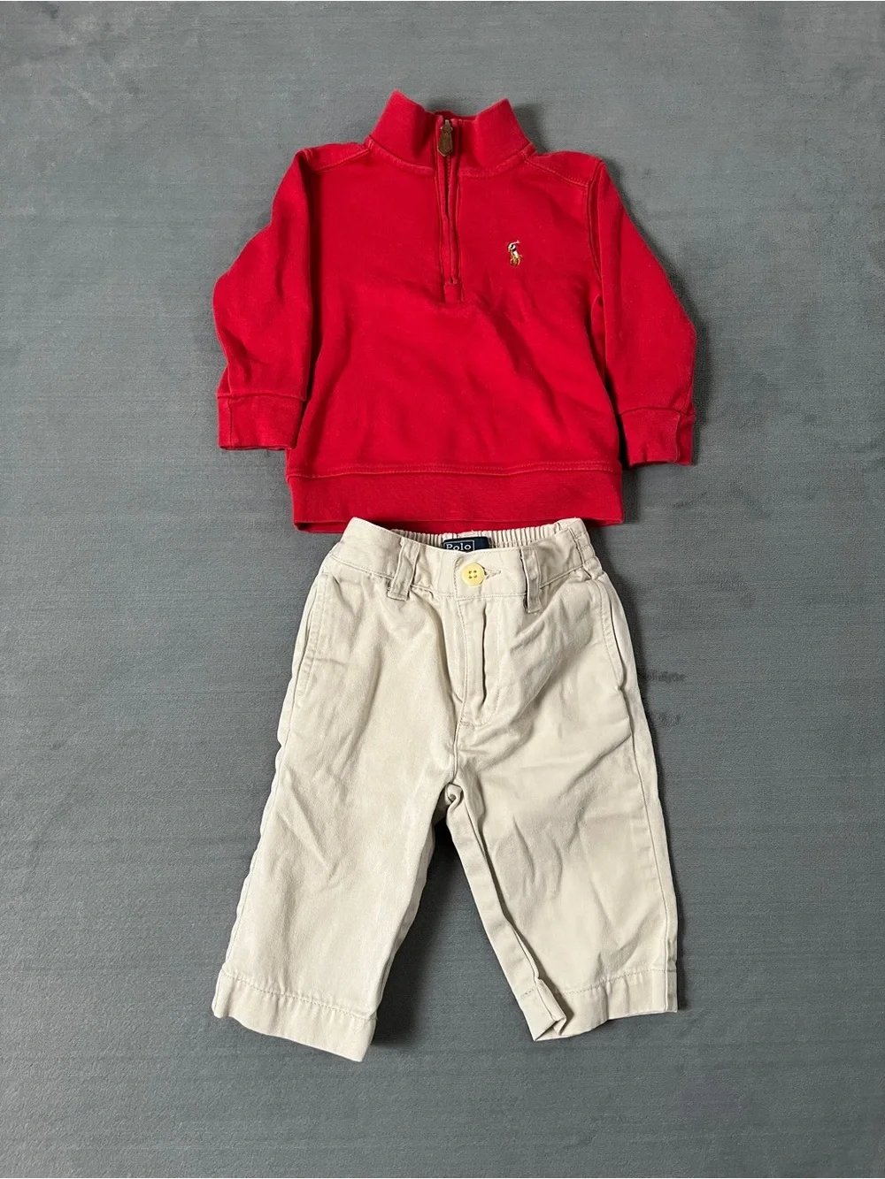 Ralph Lauren Outfit Set Infant 9 Months Red Half-Zip Pullover & Khaki Pants